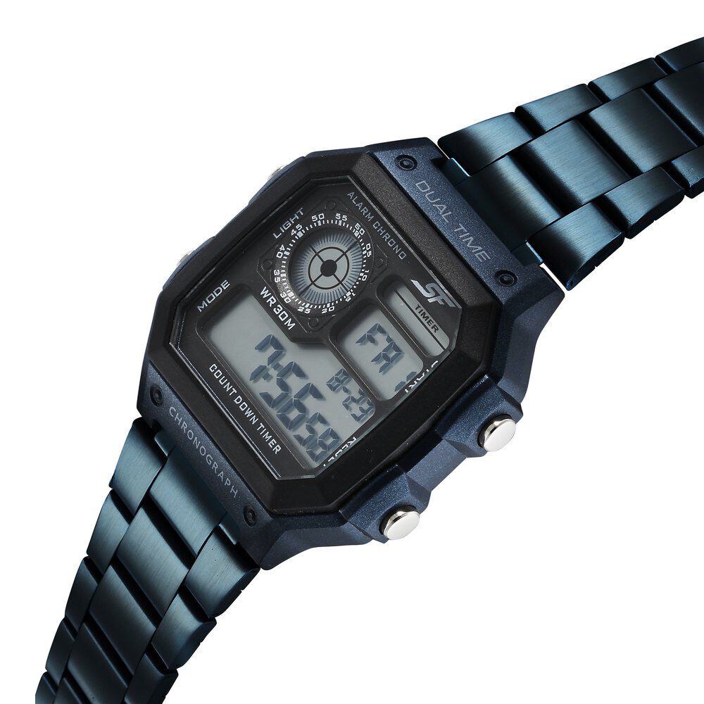Buy Online Sonata Hexa Digital Black Dial Blue Color Stainless Steel Strap Watch For Unisex 77134pm07w p Sonata