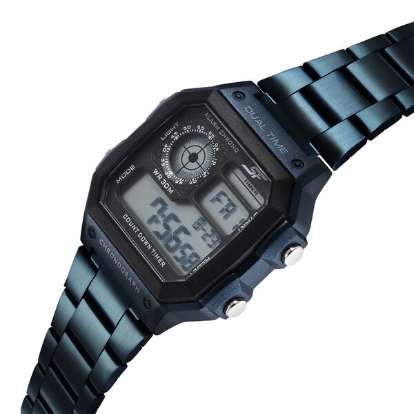 Sonata Hexa Digital Black Dial Blue Color Stainless Steel Strap Watch For Unisex - image number 1