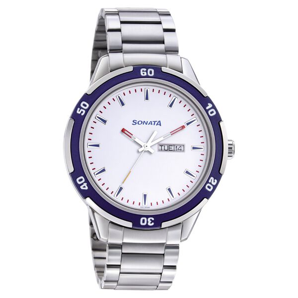 Sonata Quartz Analog with Day and Date White Dial Metal Strap Watch for Men - image number 0
