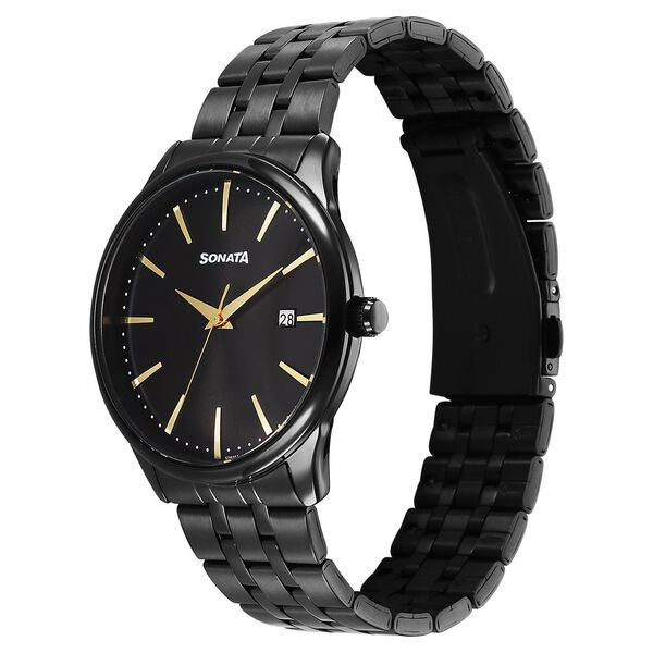 Sonata Eternia Quartz Analog with Date Black Dial Metal Strap Watch For Men - image number 1