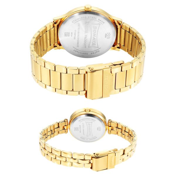 Sonata Quartz Analog Champagne Dial Stainless Steel Strap Watch for Couple - image number 3