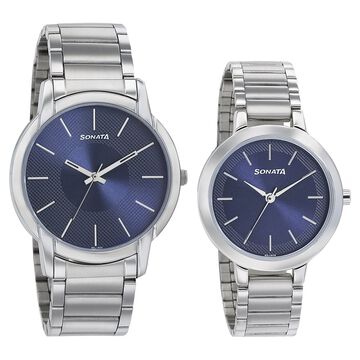 Sonata Quartz Analog Blue Dial Metal Strap Watch for Couple