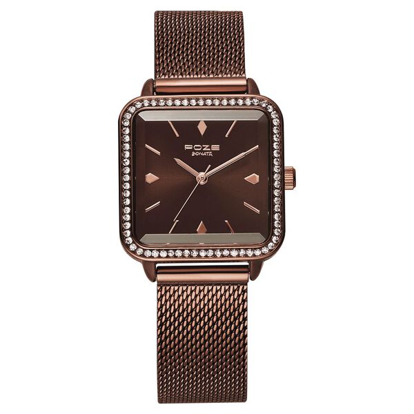 Poze by Sonata Quartz Analog Brown Dial Stainless Steel Strap Watch for Women - image number 0