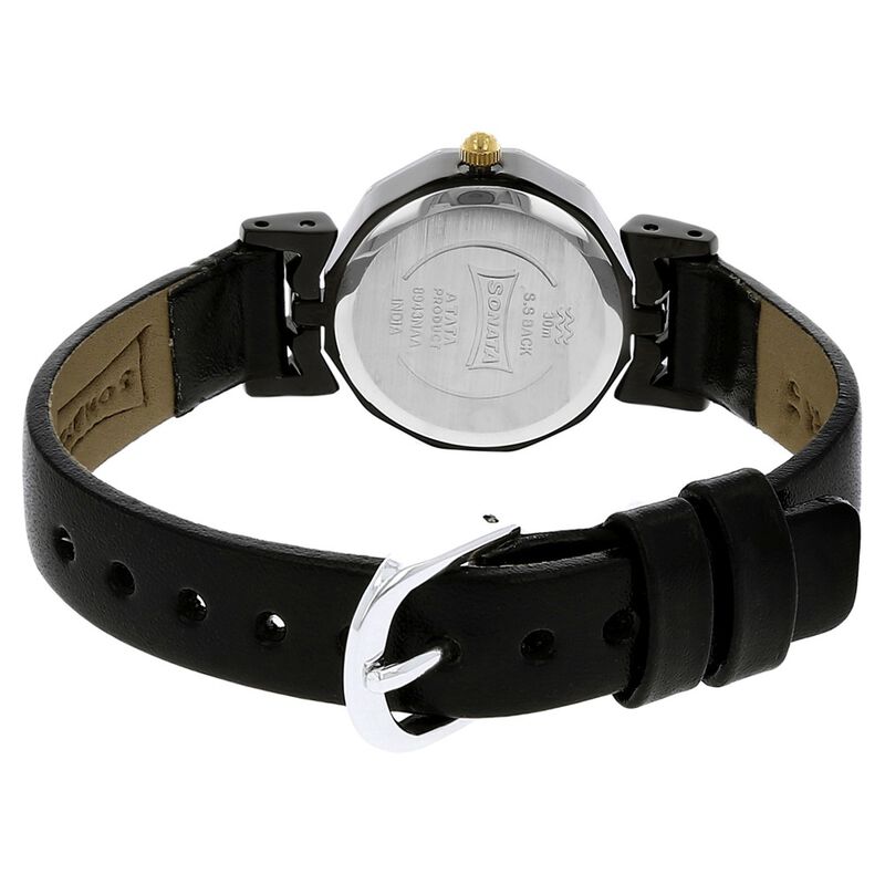 Sonata Quartz Analog Black Dial Leather Strap Watch for Women - image number 3