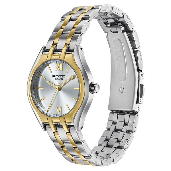 Poze By Sonata Quartz Analog Silver Dial Two Toned Metal Strap Watch For Women - image number 4
