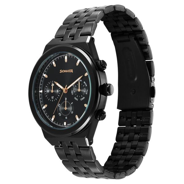 Sonata Eternia Quartz Multifunction Black Dial Metal Strap Watch For Men - image number 1