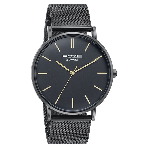 Sonata Poze Quartz Analog Black Dial Black Metal Strap Watch For Men - image number 2