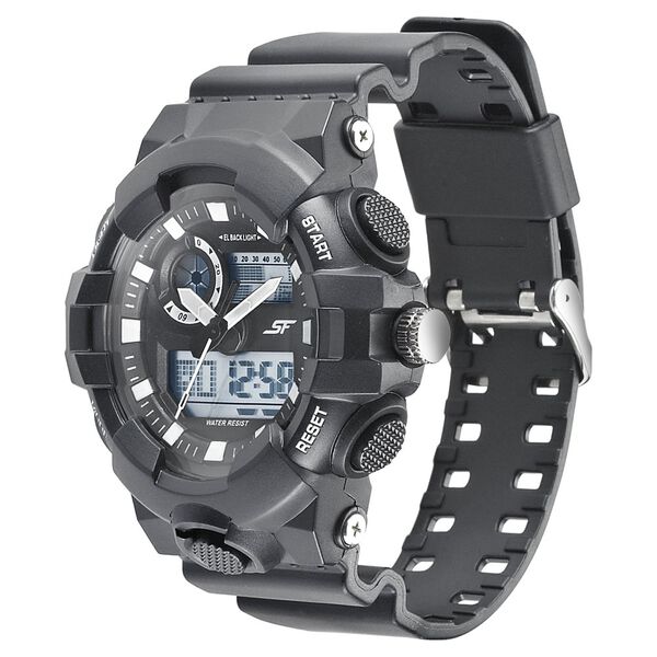 SF Quartz Analog Digital Black Dial Plastic Strap Watch for Men - image number 1