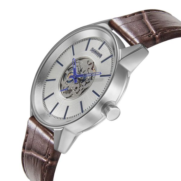 Sonata Quartz Multifunction Silver Dial Leather Strap Watch for Men - image number 2