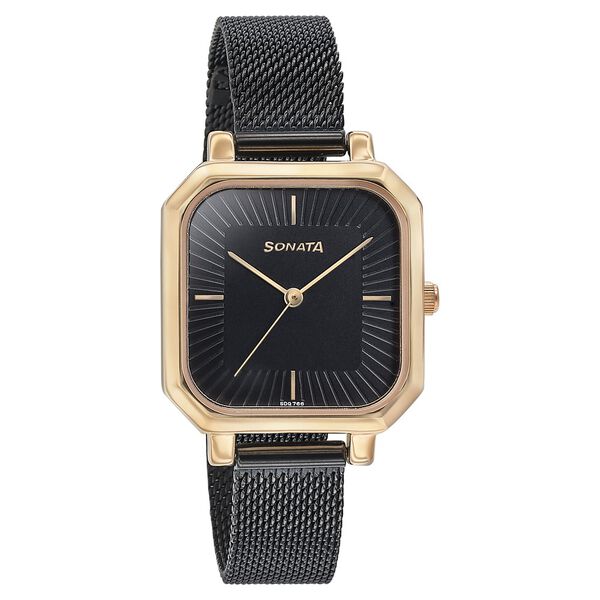 Sonata Modern Edit Quartz Analog Black Dial Black Stainless Steel Strap Watch For Women - image number 1