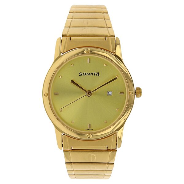 Sonata Quartz Analog Champagne Dial Stainless Steel Strap Watch for Men - image number 0
