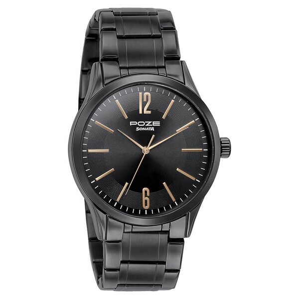 Sonata Poze Quartz Analog Black Dial Metal Strap Watch for Men - image number 2
