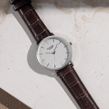 Sonata Poze Quartz Analog Silver Dial Brown Leather Strap Watch For Men