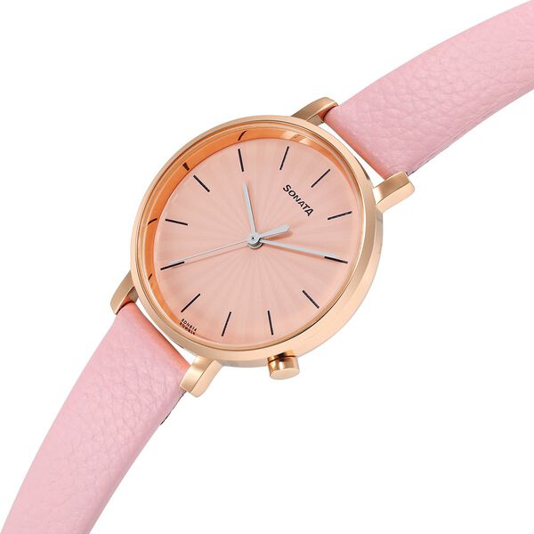 Sonata Essentials Pink Dial Leather Strap Watch for Women - image number 2