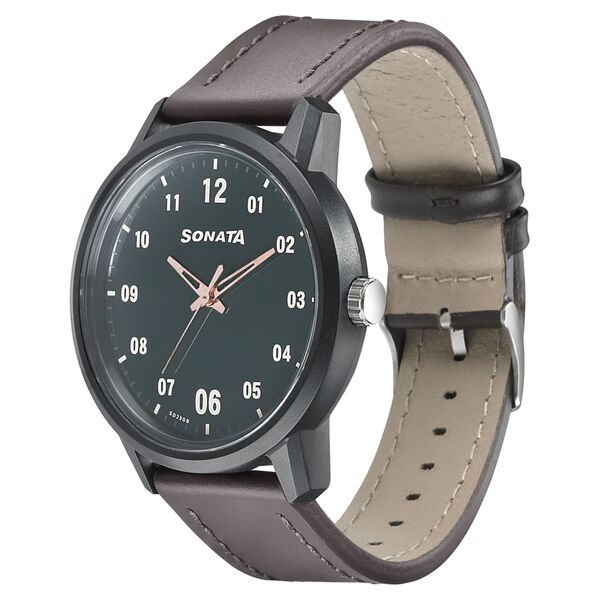 Sonata Quartz Analog Green Dial Leather Strap Watch for Men - image number 1