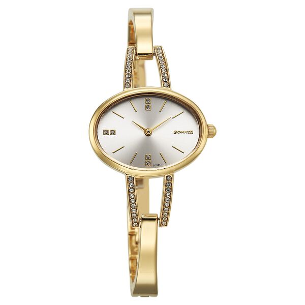 Sonata Aura Quartz Analog Silver Dial Golden Stainless Steel Strap Watch For Women - image number 0