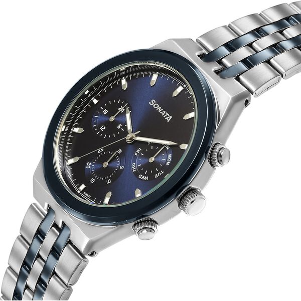 Sonata Eternia Quartz Multifunction Blue Dial Metal Strap Watch For Men - image number 2