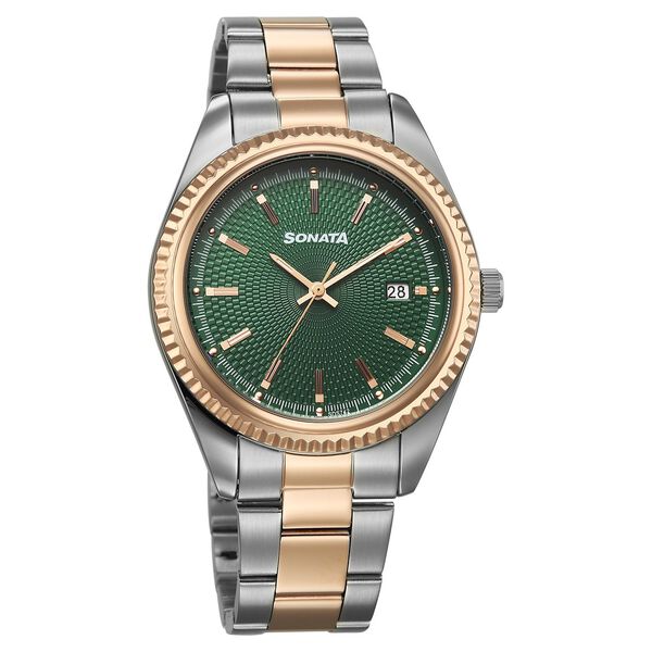 Sonata Festive Quartz Analog with Date Green Dial Metal Strap Watch For Men - image number 1