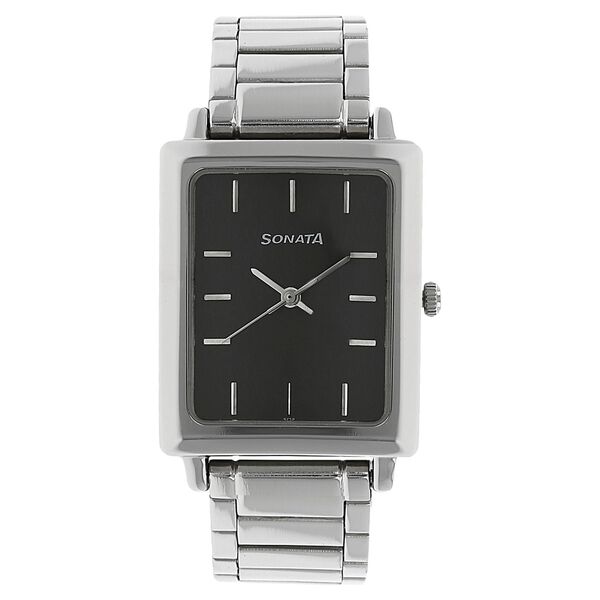 Sonata Quartz Analog Black Dial Stainless Steel Strap Watch for Men - image number 0