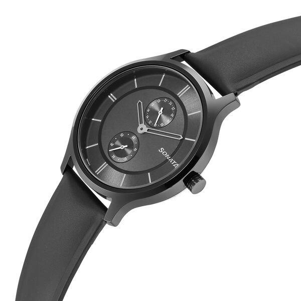 Sonata Quartz Multifunction Grey Dial Leather Strap Watch for Men - image number 2
