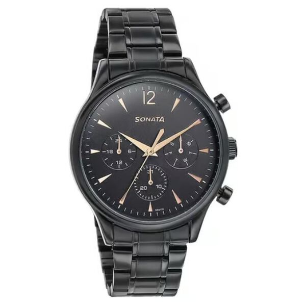 Sonata Wedding Edit Quartz Multifunction Black Dial Stainless Steel Strap Watch For Men - image number 1