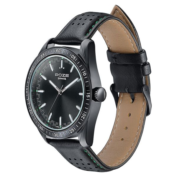 Sonata Poze Quartz Analog Black Dial Black Colour Leather Strap Watch For Men - image number 4
