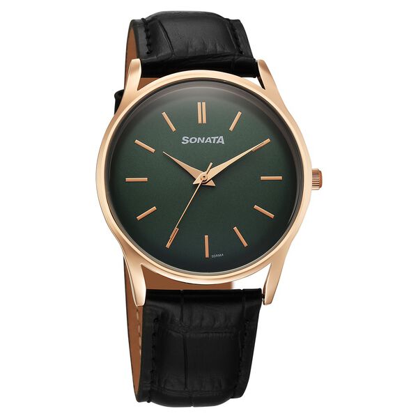 Sonata Eternia Quartz Analog Green Dial Leather Strap Watch For Men - image number 0