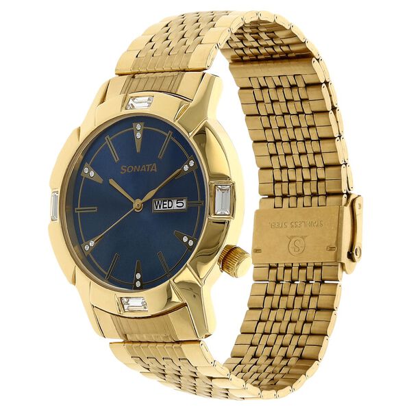 Sonata Quartz Analog with Day and Date Blue Dial Stainless Steel Strap Watch for Men - image number 1