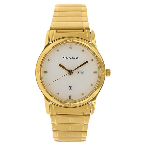 Sonata Quartz Analog with Day and Date White Dial Stainless Steel Strap Watch for Men - image number 0