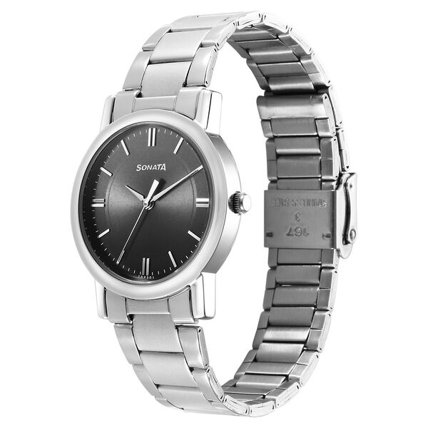 Sonata Classic Quartz Analog Grey Dial Silver Stainless Steel Strap Watch for Men - image number 1