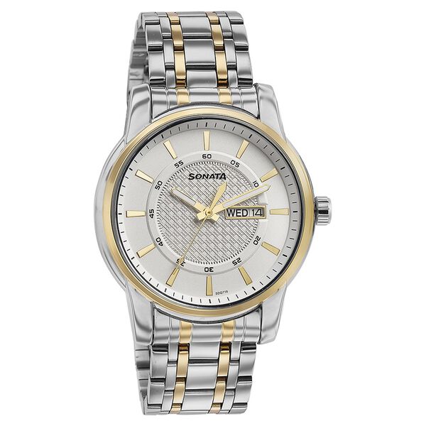 Sonata Quartz Analog with Day and Date White Dial Two Toned Stainless Steel Strap Watch For Men - image number 2