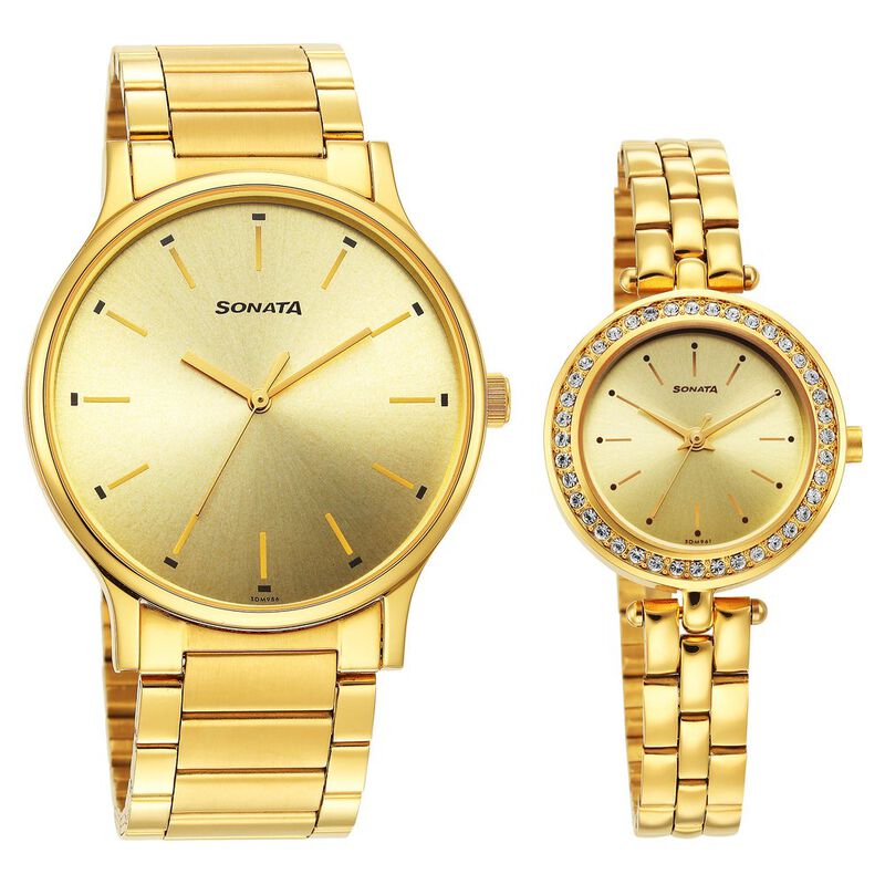 Couple Watches Sonata Watch Golden Color Buy Online Sonata Quartz