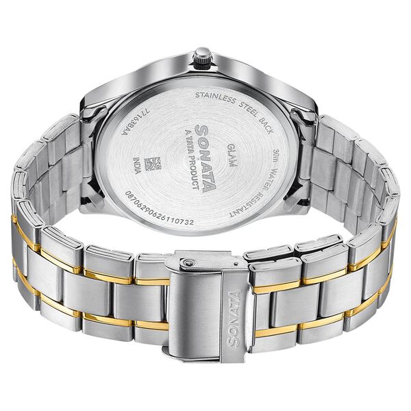 Sonata Traditional Essentials Black Dial Silver & Gold-Tone Stainless Steel Strap Watch - image number 5