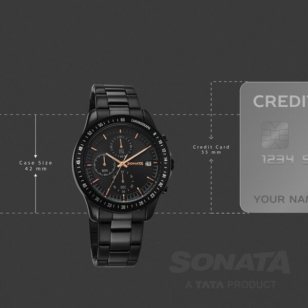 Sonata Chronos Quartz Analog with Date Black Dial Black Colour Stainless Steel Strap Watch For Men - image number 3