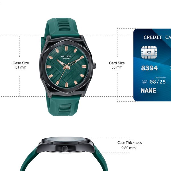 Poze By Sonata Quartz Analog Green Dial Green Silicone Strap Watch For Men - image number 3