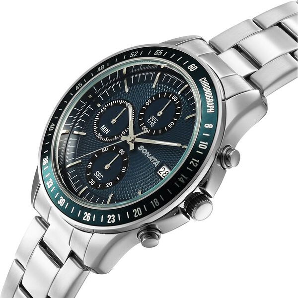 Sonata Chronos Quartz Analog with Date Blue Dial Silver Colour Stainless Steel Strap Watch For Men - image number 2