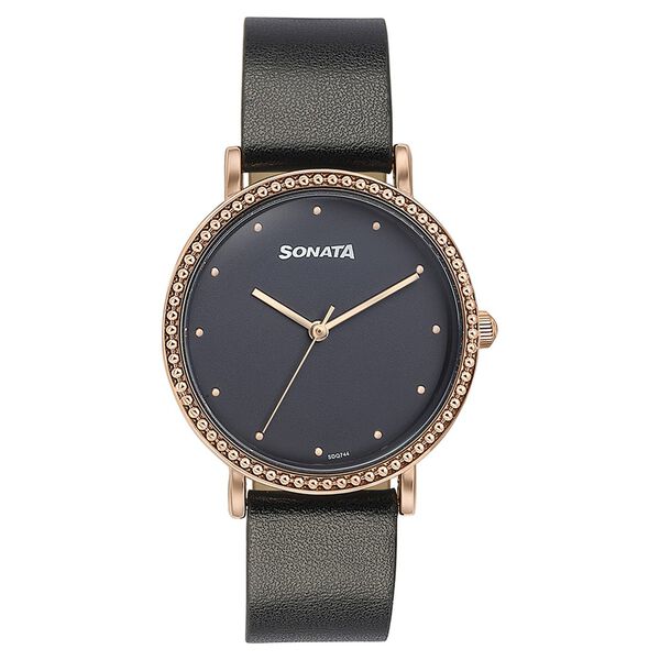 Sonata Quartz Analog Black Dial Black Leather Strap Watch For Women - image number 1