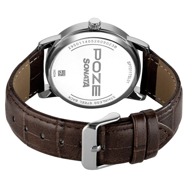 Poze By Sonata Quartz Analog Blue Dial Brown Leather Strap Watch For Men - image number 6