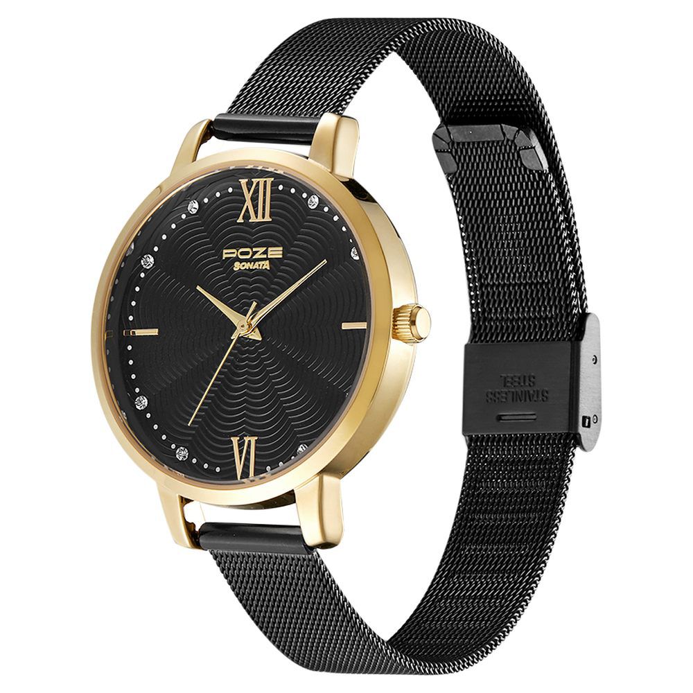 Buy Online Poze by Sonata Quartz Analog Black Dial Stainless Steel