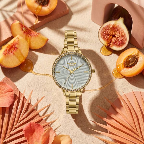 Poze By Sonata Quartz Analog White Dial Golden Stainless Steel Strap Watch For Women - image number 0