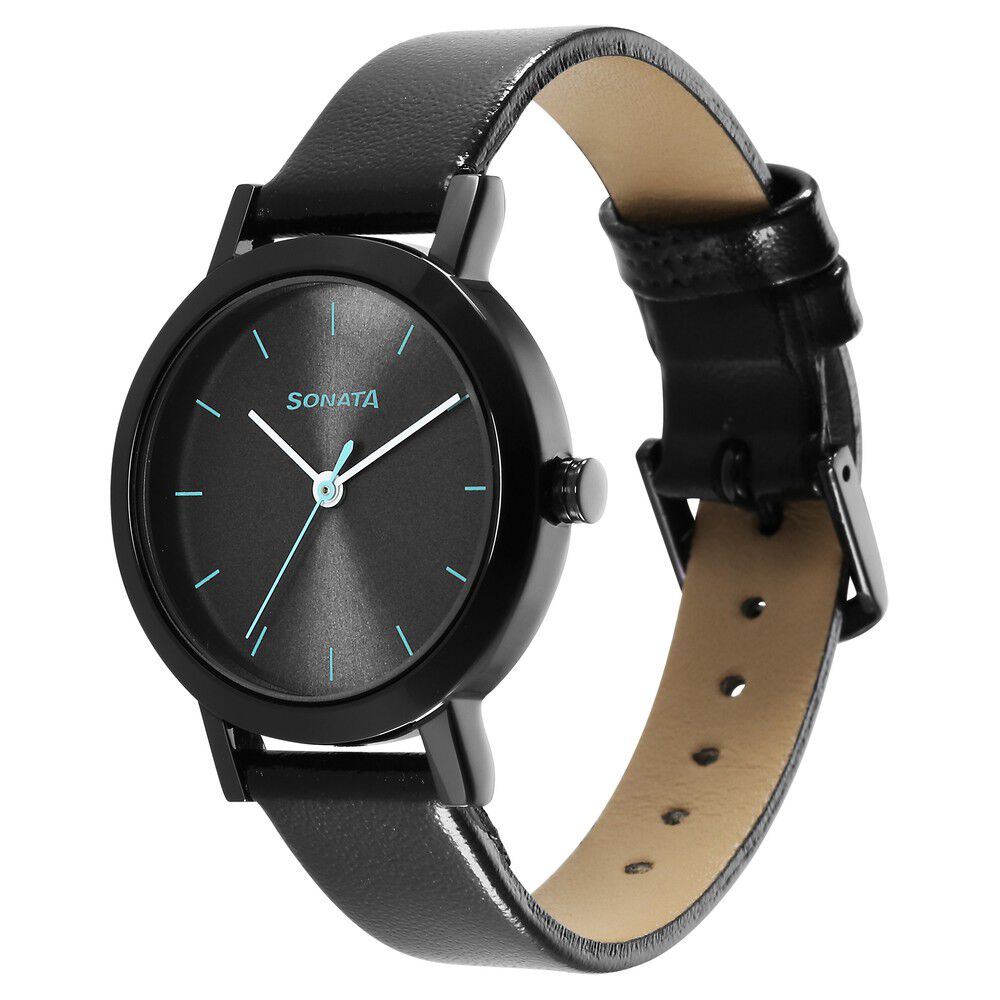 Sonata Essentials Grey Dial Leather Strap Watch for Women