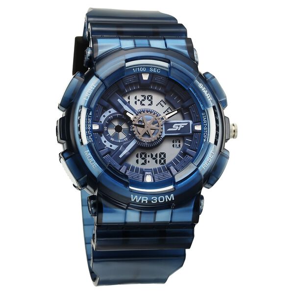 Sonata SF Spectra Quartz Digital Blue Dial Translucent Blue PU Strap Watch For Men - image number 0