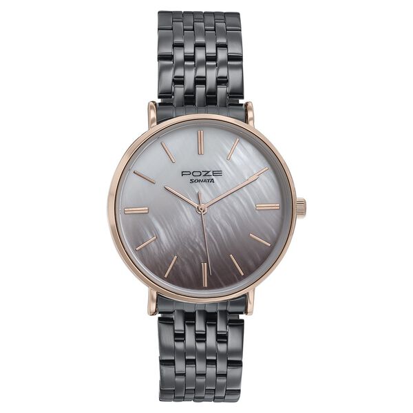 Sonata Poze Quartz Analog Mother Of Pearl Dial Grey Color Stainless Steel Strap Watch For Women - image number 1