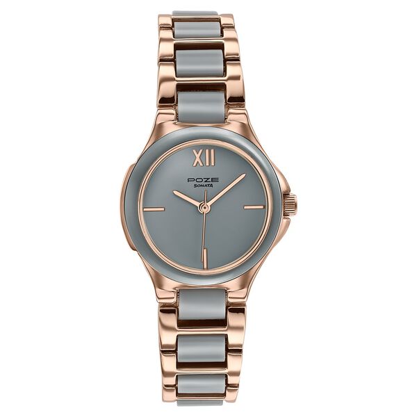 Poze By Sonata Quartz Analog Grey Dial Two Toned Metal & Plastic Strap Watch For Women - image number 1