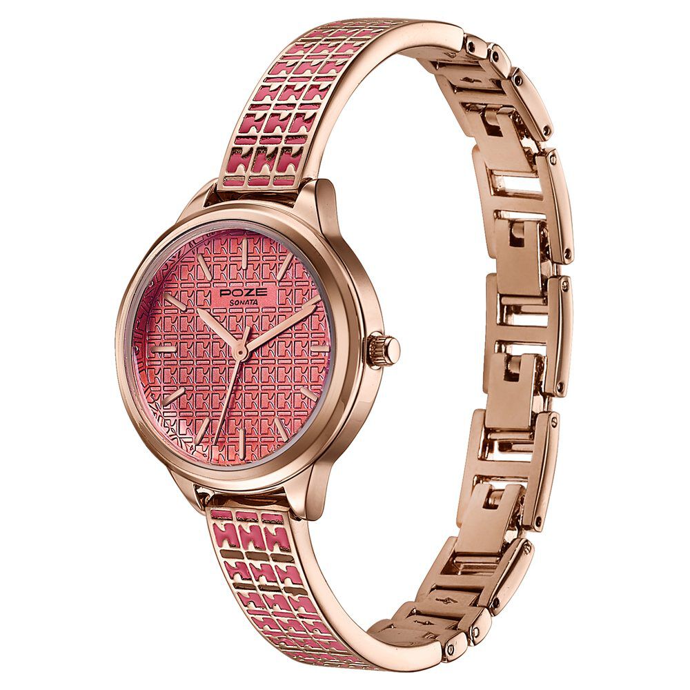 Buy Online Poze By Sonata Quartz Analog Pink Dial Two Toned Metal