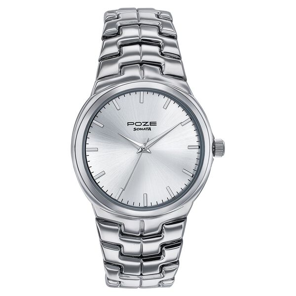 Sonata Poze Quartz Analog Silver Dial Metal Strap Watch For Men - image number 0