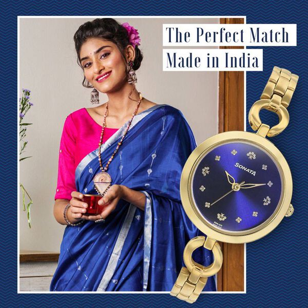 Sonata Wedding Blue Dial Women Watch With Stainless Steel Strap - image number 0