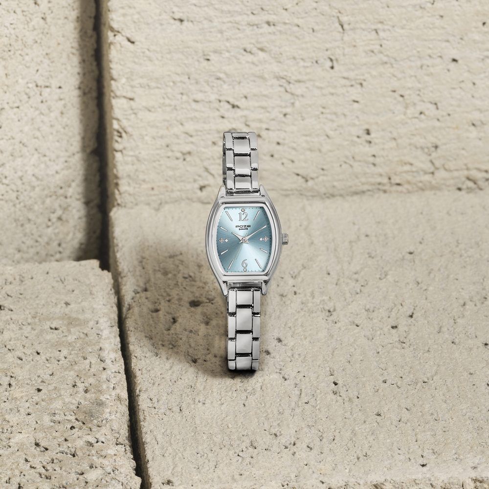 Poze By Sonata Quartz Analog Blue Dial Silver Metal Strap Watch For Women