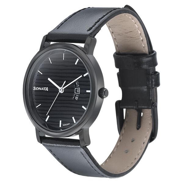 Sonata Onyx Black Dial Women Watch With Leather Strap - image number 1
