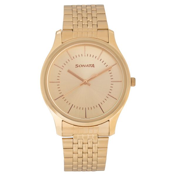 Sonata Essentials Quartz Analog Champagne Dial Golden Stainless Steel Strap Watch For Men - image number 0